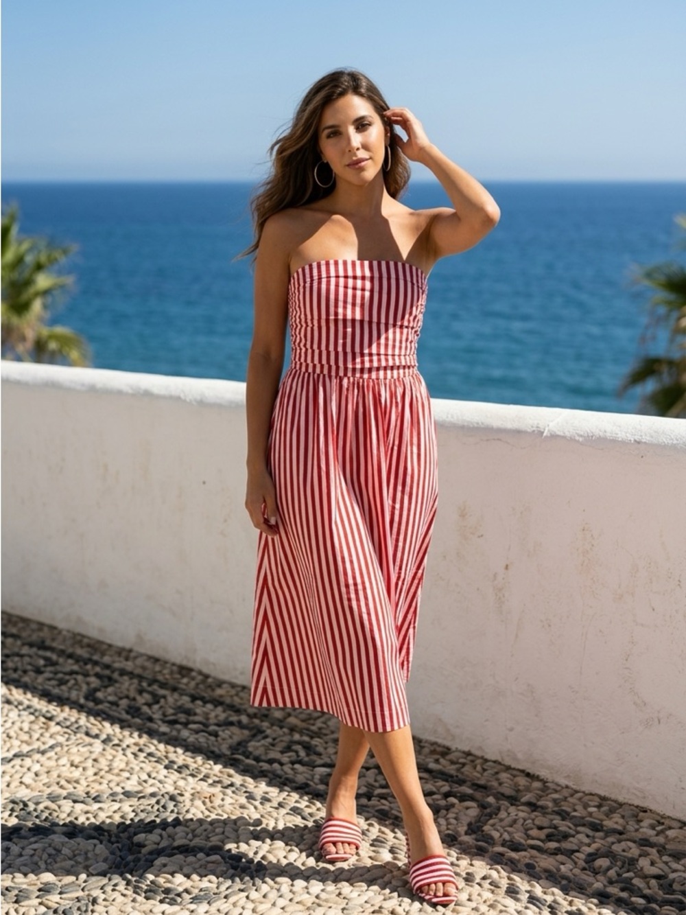 Pinch Striped Pink & Red Strapless midi dress Women’s size large nwt - Picture 6 of 7
